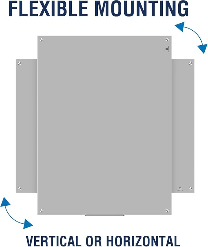 TSJ OFFICE Glass Dry-Erase Board - 48 x 32 Inches Wall Mounted Glass Whiteboard, Large Frameless Magnetic White Board for Office, Home & School, Gray