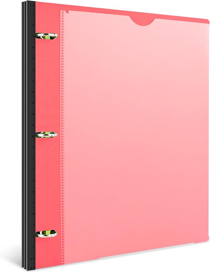 INFUN 1 Inch Telescoping 3 Ring Binder - 1PCS,Flexible Round Binder with Customizable Front Cover and Clear Catalog Pocket, 1 Inch Rings, 225 Sheet Capacity-Red