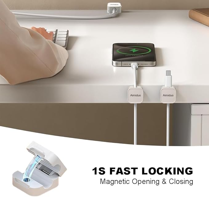 Magnetic Cable Clips Cord Organizer Holder,10-Pack Cable Management Cord Clips,Adhesive Phone Cable Wire Charger Cord Holder For Nightstand Desk Charging Cords Wall Car Desktop Office (10, white)