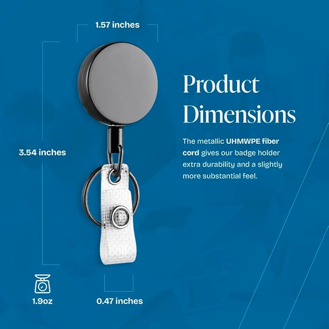 Will Well ID Badge Holder Reel with Clip and Keyring - Heavy-Duty All-Metal Casing with 27.5" UHMWPE Fiber Pull Cord for Durability and Easy Access, Holds up to 8 Keys - 2-Pack, Round, Glossy Black