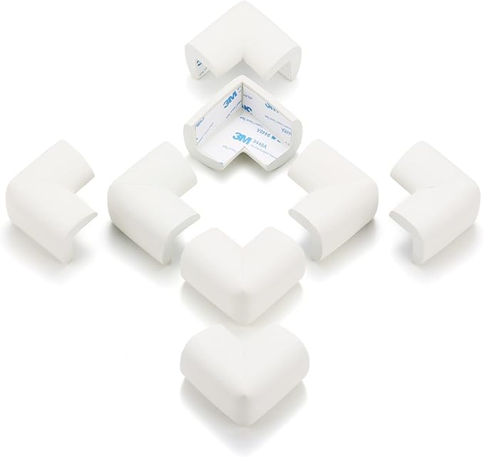 8 Pack Soft Corner Protector Baby Proofing Edge and Corner Guards, Safety Pre-Taped Rubber Foam,Child Safety Furniture Bumper, Corner Protectors for furniturey, Soft Sponge Table Corners, White