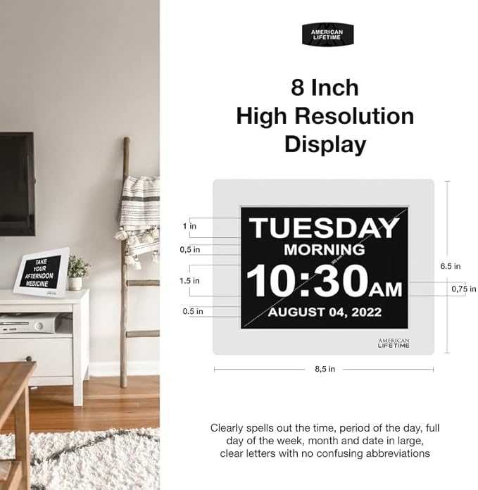 American Lifetime 【New 2023】 Dementia Clock Large Digital Clock for Seniors, Digital Clock Large Display with Custom Alarms, Clock with Day & Date for Elderly, Large Number Digital Clock Mahogany
