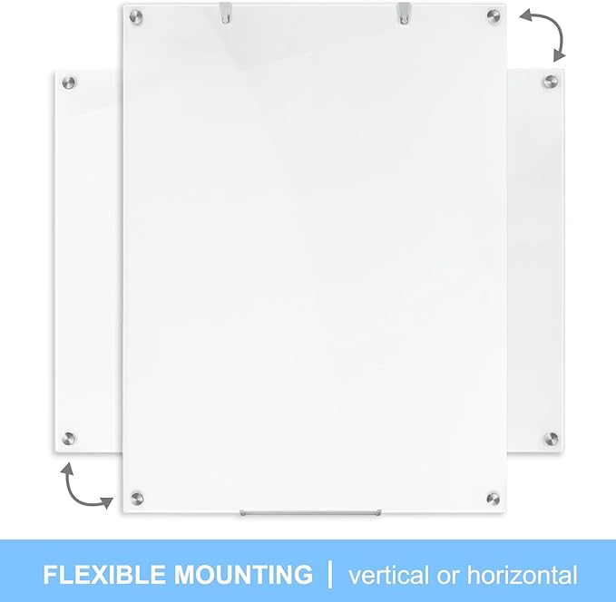 48 x 36 Inches Glass Whiteboard, Magnetic Glass Dry Erase Board for Wall, 4' x 3' Brilliance White Board for Office, Home, School