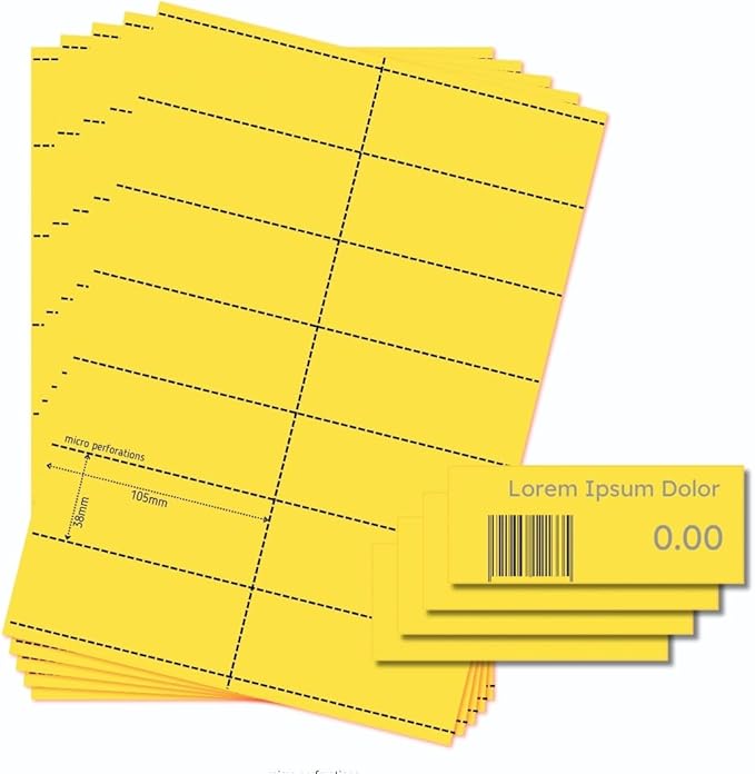 OfficeGear Yellow Shelf Edge Labels 14-up [25 Sheets - 350 Pack] 38x105mm Printable A4 Perforated Labels for Retail Barcodes, Price Stickers, Point of Sale, POS, Shelf Promotions Incl Template