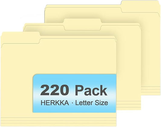 Manila Folders, HERKKA 220 Pack 1/3 Cut Tab File Folders, Manila Folders 8.5 x 11 Designed for Office and Classroom Use, Letter Size