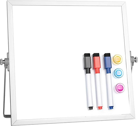 Lumspax Small Desktop White Board with Stand, 10" x 10" Double-Sided Silver Aluminium Frame Whiteboard for Kids, Mini Dry Erase Board for Home, Office, School