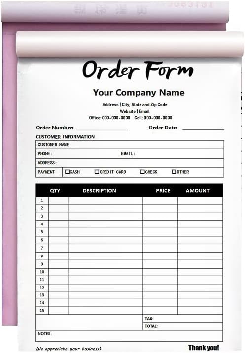 Custom Carbonless Sales Invoice Form Books for Small Business, Personalized NCR 2-Part Receipt Book with Carbon Copies, Cover Add Company Name, Address and Number Printed