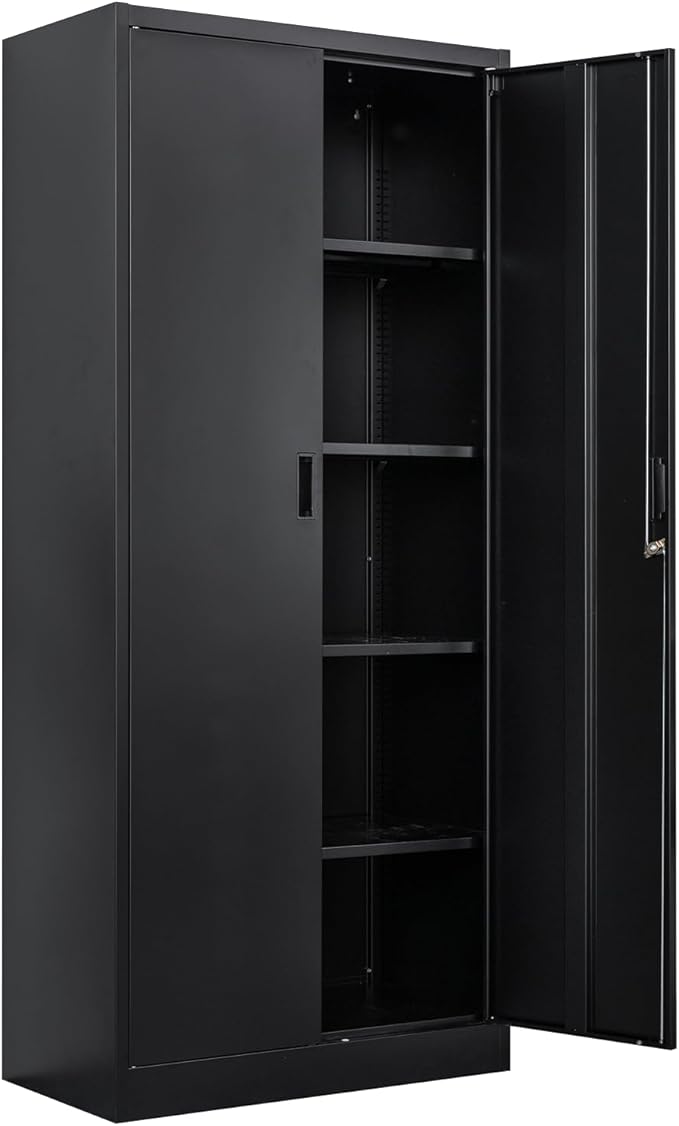 TaskStorz Storage Cabinet, 72 Inch Tall Metal Storage Cabinet with Doors and Shelves,Heavy Duty Metal Cabinet, Pantry Cabinets for Kitchen Storage, Garage Cabinet for Living, Dining Room