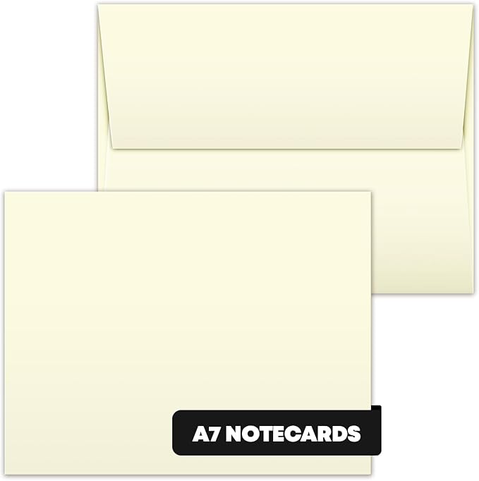 Blank Cream Natural Flat Note Cards and Envelopes – Heavyweight Off-White Cards for Invitations, Greetings, Postcards and Announcements | 5" x 7” (A7 Size) | 50 per Pack | NOT A Fold Over Card