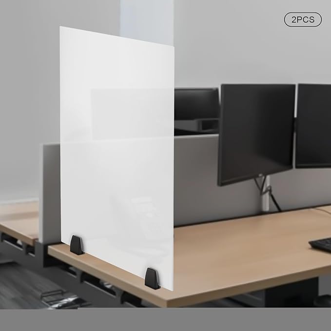 Desk Divider, 30 x 18 inch Acrylic Desk Privacy Panels, Privacy Desk Screen, Frosted Acrylic Partitions with Clamps Acrylic Table Top Sneeze Guard for Offices Schools (2PCS)