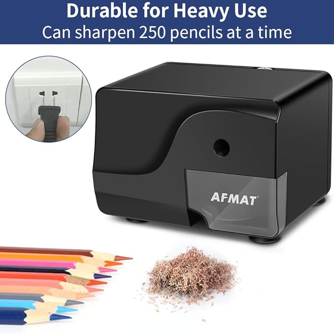 AFMAT Electric Pencil Sharpener, Heavy Duty Pencil Sharpeners for 6-8mm Colored Pencils, Fast Sharpen, 3 Sharpness Setting, 10,000+ Sharpenings for Classroom/School/Home/Teachers, PS106