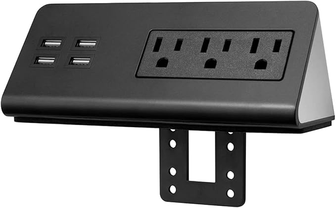 Kable Kontrol Desk Clamp Power Strip with 4 USB-A Ports, Nightstand Charging Station, 3 AC Outlets, Fast Charger, Easy Installation for Home, Offices, Hotels – 4.9 Ft, Black, 1 Pc