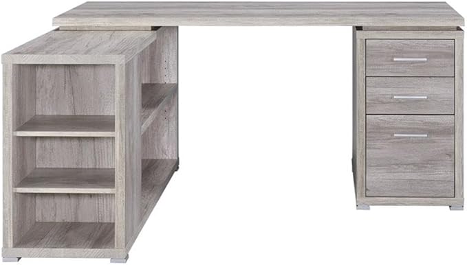 Pemberly Row L Shape Corner Storage Desk in Grey Driftwood, Letter/Legal File, 5 Bookshelves