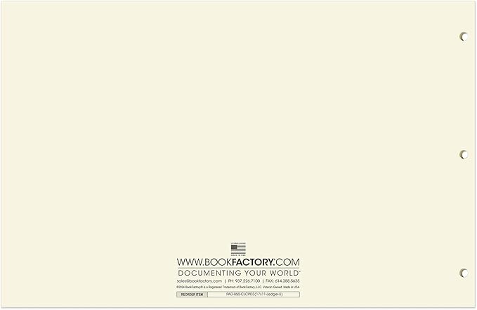 BookFactory Ledger Pad/Large 5 Column Accounting Ledger Columnar (Five Columns) Pads - 17'' x 11'', 50 Pages, Notepad Landscape Format (Made in USA)