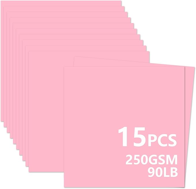 15 Sheets Pink Cardstock 12"x12",250gsm/90lb Heavyweight Cover Cardstock Paper, Thick and Smooth Card Stock Perfect for Card Making, Scrapbooking and Crafts (Pink)