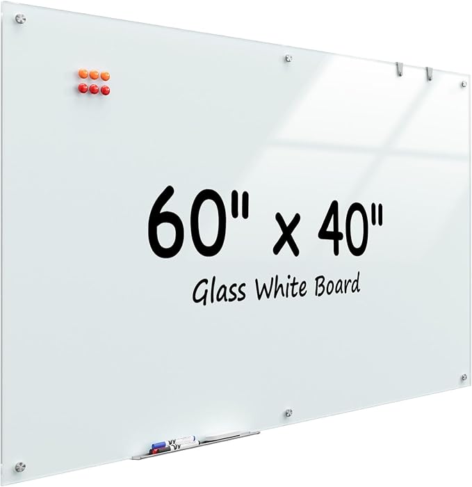 MaxGear Glass Whiteboard Wall Mounted, Frameless Magnetic Dry Erase Board, Tempered Glass, Steel-Backed, Non-Porous Smooth Surface, Floating Design, Accessories Included, for Office Home Classroom