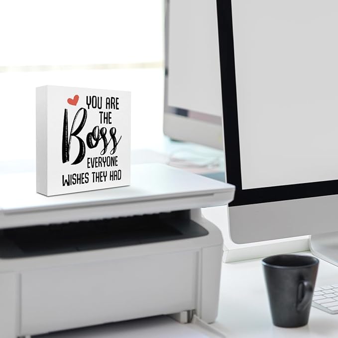 Boss Gifts for Women Man Leadership Gifts, Thank You Gifts Office Decor Inspirational Wooden Box Sign, Home Farmhouse Table Shelf Desk Decor Accessories, Supervisor Farewell Gifts for Manager Boss