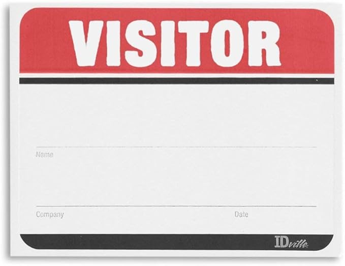 Visitor Name Badge Stickers - Adhesive Name Tags Fill in The Blank Visitor Labels - Red - 100 Pack