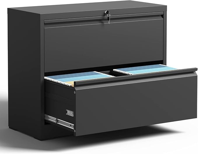 2 Drawer Lateral File Cabinet with Lock, Metal File Cabinets for Home Office, Office Furniture for Organization Hanging Legal/Letter/A4, Metal Filing Cabinet Storage Cabinet, Require Assembly, Black