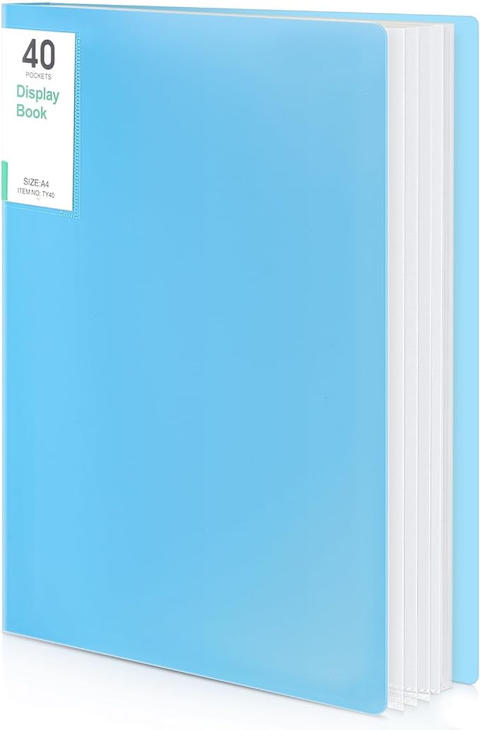 Phyxin 40-Pocket Portfolio Binder Organizer, Binder Sheet Protectors 8.5" x 11", Displaying 80 Page Plastic Folders for Documents, Document Organizer for Concert, Artwork, School & Office Use, Blue