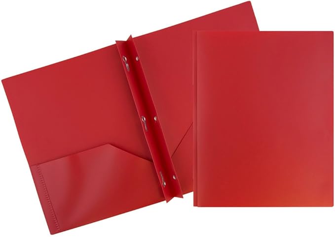 JAM PAPER Plastic Color POP Folders - 2 Pocket Durable Folders with Metal Prongs Fastener Clasps - Red - Bulk 96/Pack