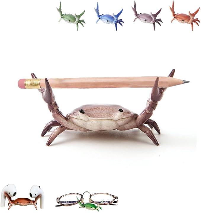 Crab Pen Holder for Desk, Cute Multifunctional Weightlifting Desk Crab Pencil Holder Organizer for Pens, Pencils & Makeup, Funny Desktop Decor Gift for Home Office School (Purple)