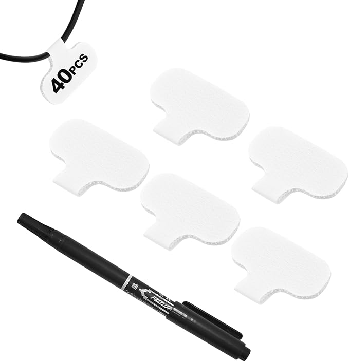 SZ.haitun 40 Pack Cable Labels Tags, White Write On Wire Cord Tags and Charger Labels Waterproof for Cable Management and Identification Electronics (Oval)