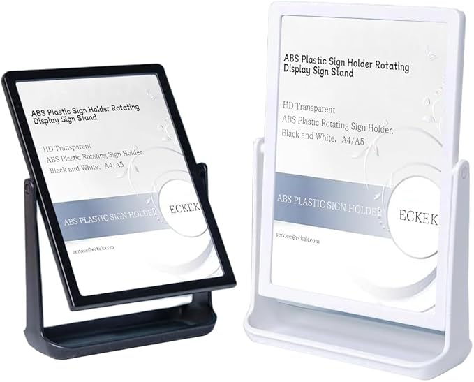 ECKEK ABS Plastic Sign Holder, Menu Displays T Shape Sign Stand, Rotating Display Stand for Ads, Menu, Photos, Business Card (Black A4 210×297mm/8.27×11.69 inches)