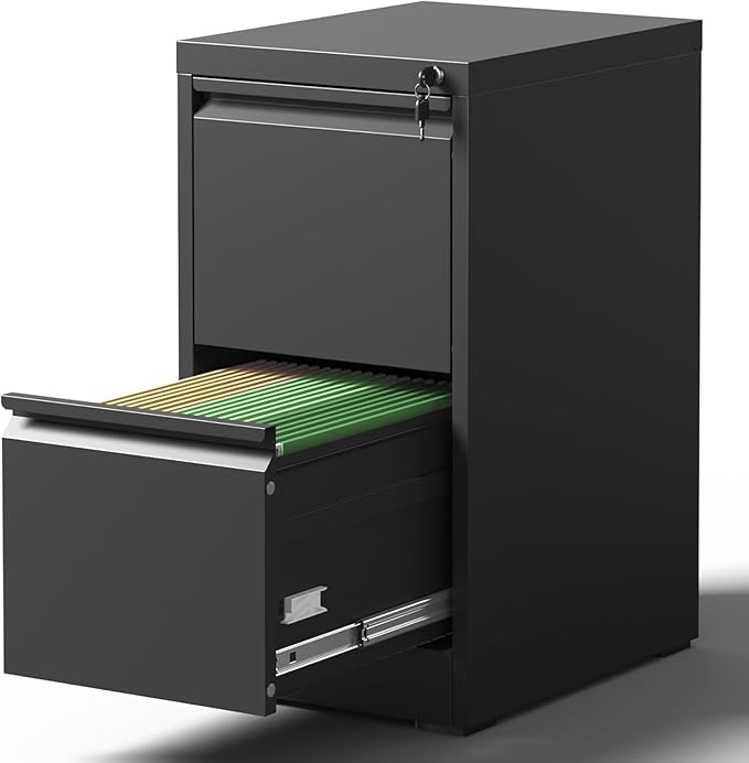 Yukimo 2 Drawer File Cabinet with Lock, Vertical File Cabinet with Lock, Locking File Cabinet Hanging Files for A4/ Legal/Letter, Require Assembly, White