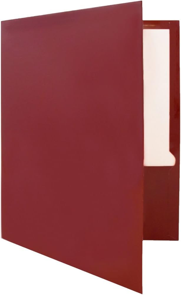 JAM PAPER Laminated Two Pocket Glossy School Folders - Letter Size - High Gloss Maroon Red - Bulk 25/Pack