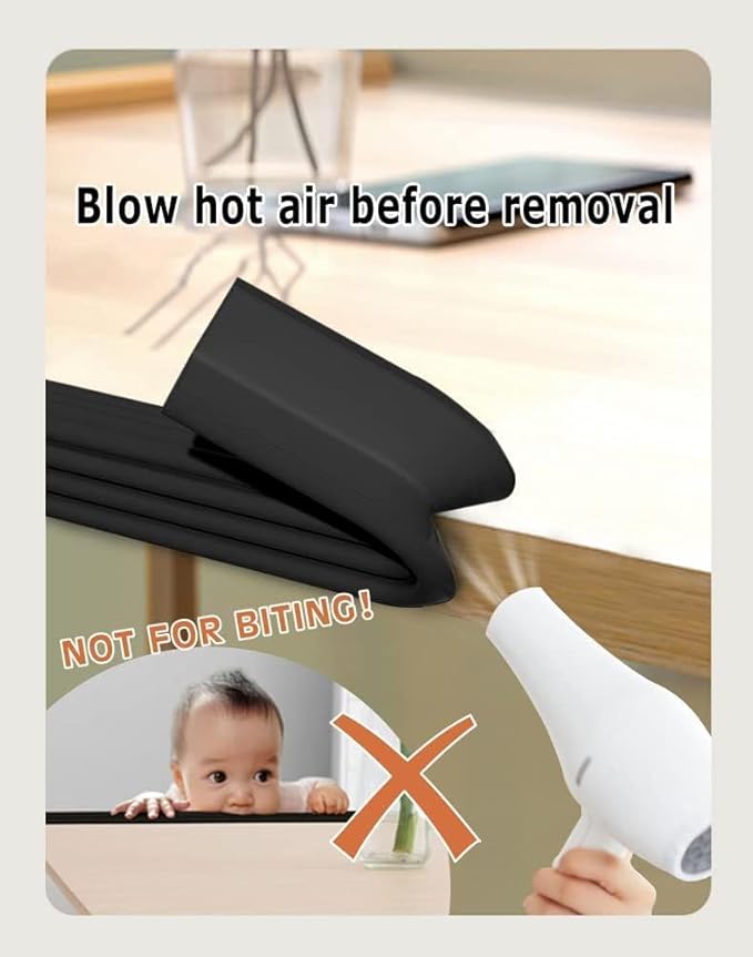 Soft Extra-Wide Edge Protector for Baby, 16.4ft Baby Proofing Edge Guards Padding Self-Adhesive Double Sided Tape, Proof Foam Padding for Sharp Edges, Table, Desk, Furniture Black Rice White
