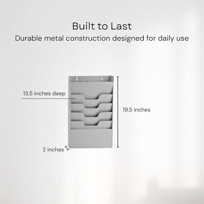 MAXXBUILD 4 Tier Wall Mounted File Organizer, Metal Task Rack for Office Documents, Mail & Folders, Space-Saving Office Wall Organizer, Graywhite 19.5”H