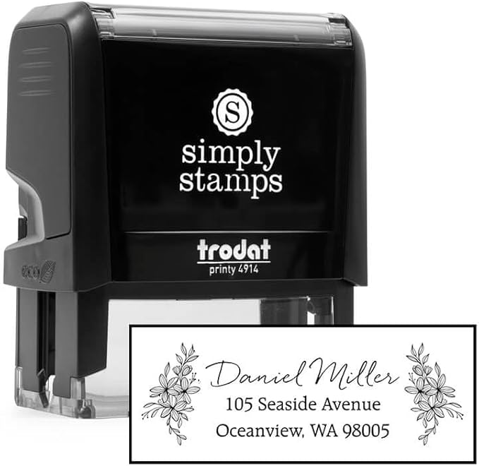 Custom Floral Address Stamp | Choose from 12 Designs | Multiple Ink Color Options | Envelope Return Address Stamp for Couple or Family (Design 9, Extra Large)
