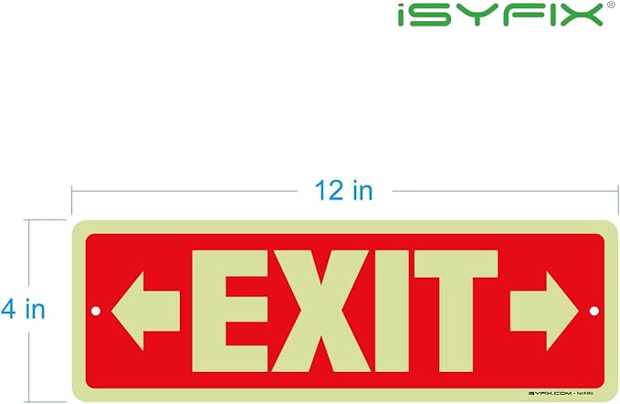 iSYFIX Exit Signs with Directional Right & Left Arrow, Glow in the Dark, Photoluminescent Aluminum 12x4 Inch - 6 Pack, Laminated for UV & Weather Resistance, Ideal for Offices, Schools, Theaters & More