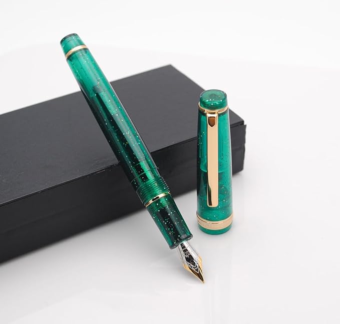 JINHAO 82 Fountain Pen (Transparent Fluorescent Dark Green,Fine Nib 0.5mm)