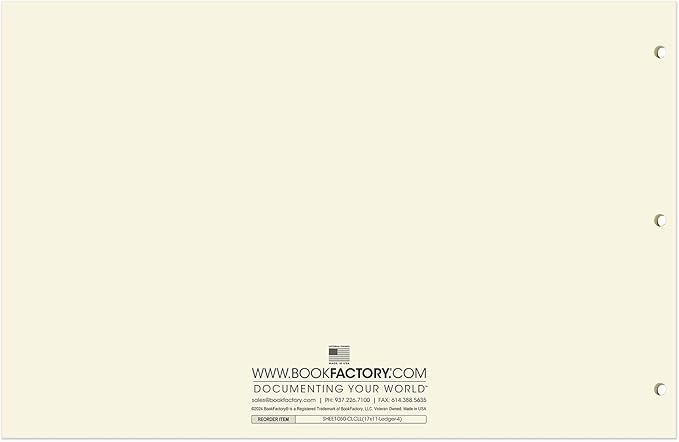 BookFactory Ledger Sheets/Large 4 Column Accounting Ledger Columnar (Four Columns) Loose Leaf Paper - 17'' x 11'', 50 Pages, Loose Leaf, 3 Hole Punched (Made in USA)