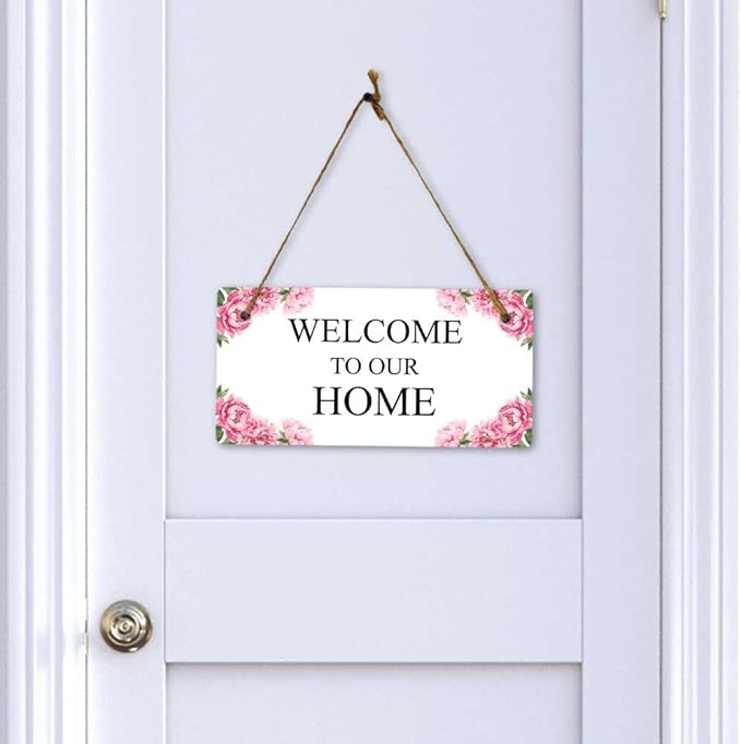 Signs ByLITA Peony Blush Personalized Hanging Wall or Door Sign (5 x 10") | Custom Signage for Your Home & Business