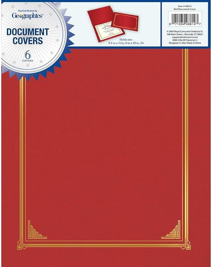 Geographics Classic Linen Red Certificate Holders with Gold Foil Border, 9.75" x 12.5", Pack of 6 – Premium Document Covers for Awards, Diplomas & Certificates