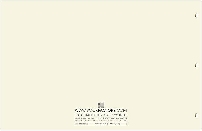 BookFactory Ledger Sheets/Large 13 Column Accounting Ledger Columnar (Thirteen Columns) Loose Leaf Paper - 17'' x 11'', 50 Pages, Loose Leaf, 3 Hole Punched (Made in USA)