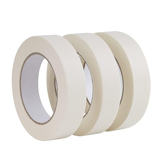 Lichamp Masking Tape 1 inch, 3 Pack General Purpose Beige White Masking Tape, 1 inch x 55 Yards x 3 Rolls (165 Total Yards)