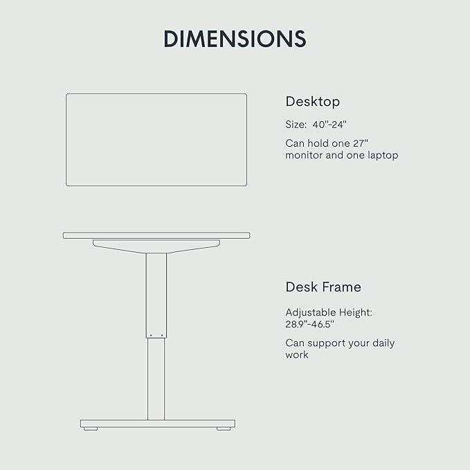 FLEXISPOT EN1 One-Piece Standing Desk, 40"x24" Seamless Desktop Electric Height Adjustable Desk for Home Office, Multi-Monitor Setups & Easy Assembly, Black (Black Frame)