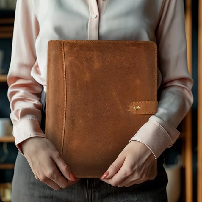Leather Village Leather Portfolio Organizer - Professional Business Padfolio for Men & Women - Document Card Holder, Resume Folder, Folio for A4/Letter Size Writing Legal Pad- Tan Brown