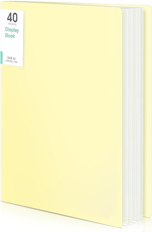 Phyxin Portfolio Binder, 40-Pocket Portfolio Folder 8.5" x 11", Displaying 80 Page Binder with Plastic Sleeves, Plastic Folders for Women & Men, Students, Teachers, Yellow
