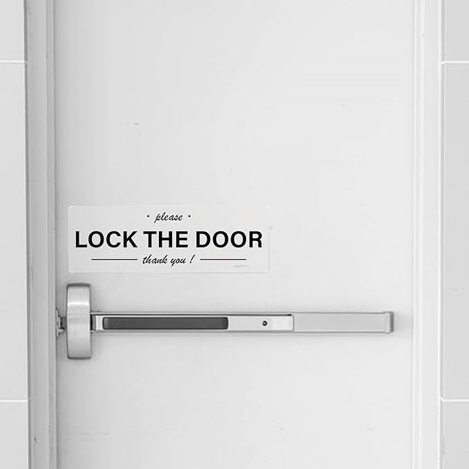 YIKIADA Please Lock The Door Sticker 6 × 2 Inches Vinyl Self-Adhesive Decals Waterproof Close Door Warning Labels Gate Office Window Indoor Clings 10 Pack
