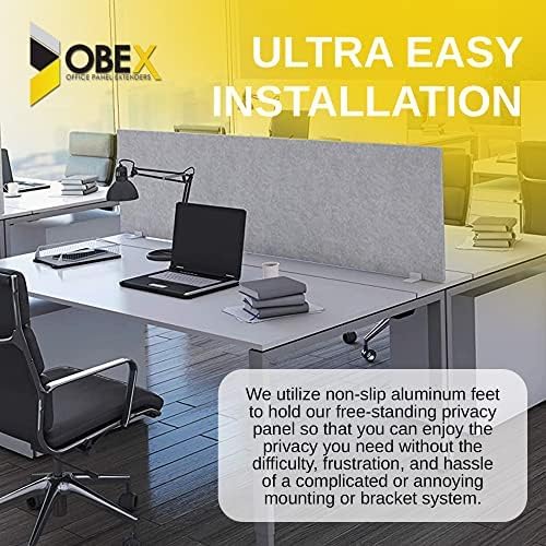 OBEX Free Standing Desk PET Privacy Screen, Table Top Home & Office Furniture Partitions and Dividers, Portable Workstation Freestanding Panels, 18" x 66" Stone