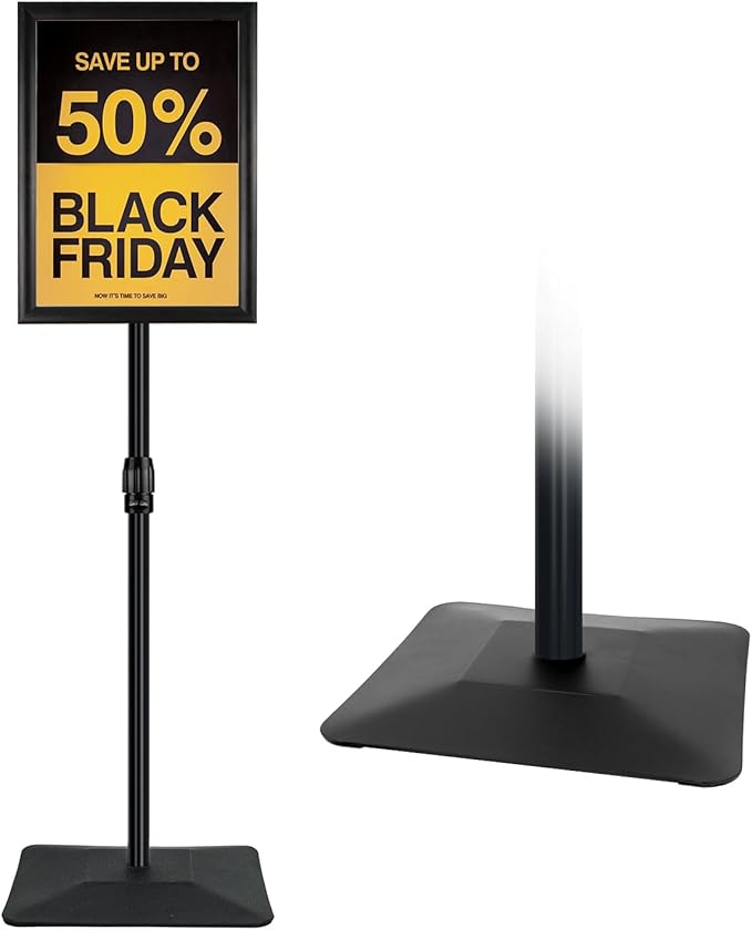 Golemas Adjustable Sign Stand for Display, with Upgraded Iron Base, Pedestal Floor Signage Stand Holder for Outdoor or Indoor Advertising (11 x 17, Black)