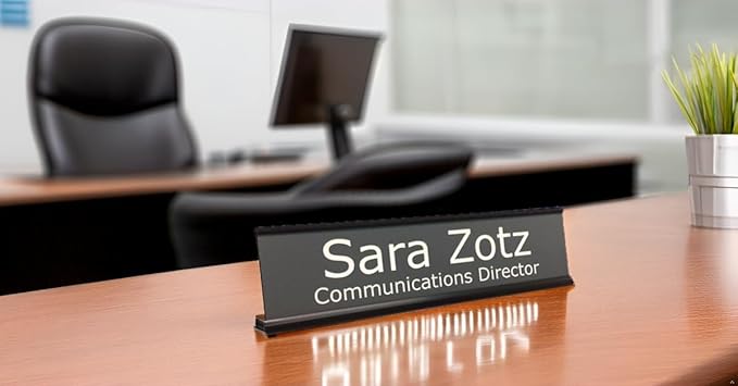 Made in USA Personalized Desk Name Plate – Custom Engraved Office Sign, 2”x8” – Choose Color, Font & Holder by Griffco Supply
