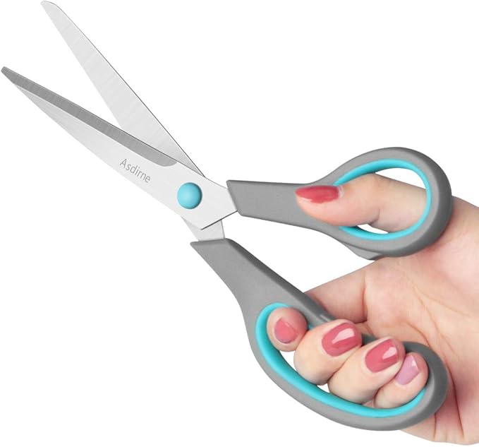 Asdirne Scissors Set of 4, Premium Stainless Steel Razor Blades, Ergonomic Semi-Soft Rubber Grip, Suitable for School, Office and Family Daily Use, 9.6''/8.5''/6.4"/5.4", Blue&Gray