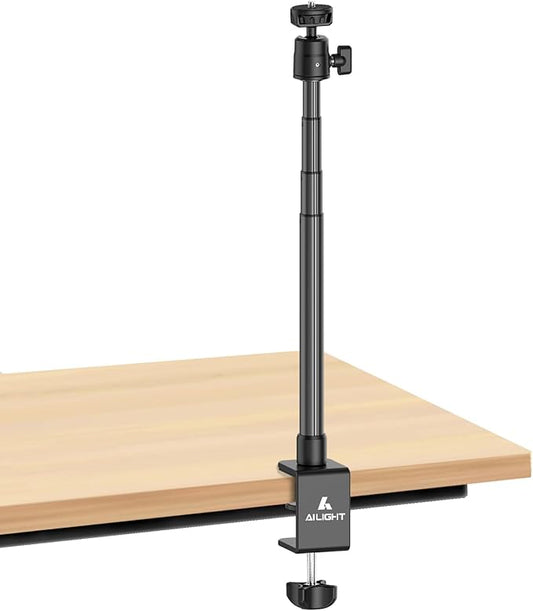 Ailight Camera Desk Mount Webcam Stand, Adjustable Table Camera Stand with 1/4" Screw & C Clamp Overhead Tripod Webcam Mount for Logitech Obsbot insta360 Anker and Others