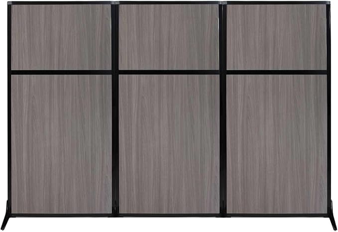 Versare Workstation Partition | Portable Wall Divider | Modern Office Cubicle | Free Standing Privacy Screen | Flexible Work Space | 99" x 70" Gray Elm Wood Grain Panels No Window